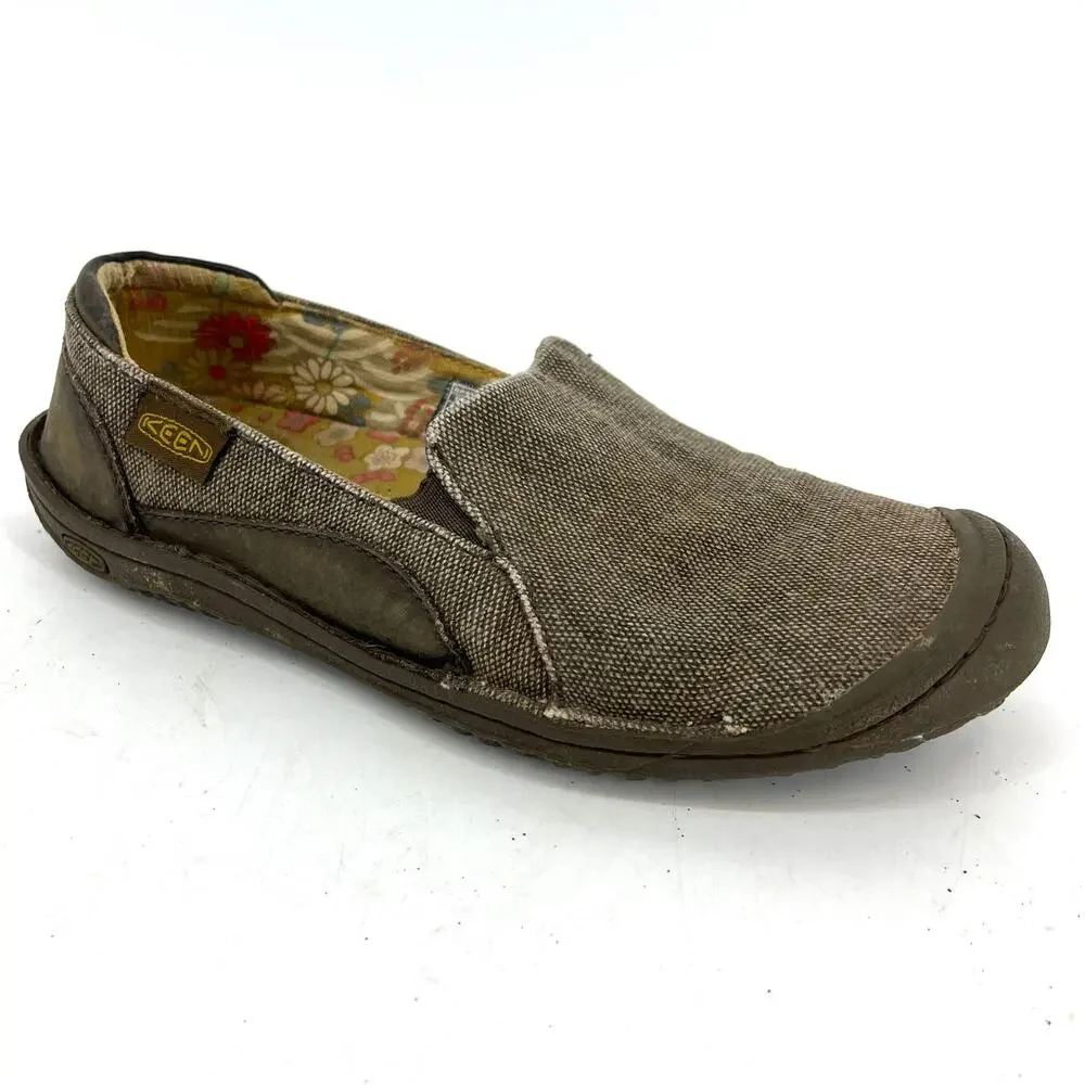 Keen Women's 7 / 37.5 Gray Cush Golden Summer Canvas Leather Slip on Loafers - Picture 1 of 7
